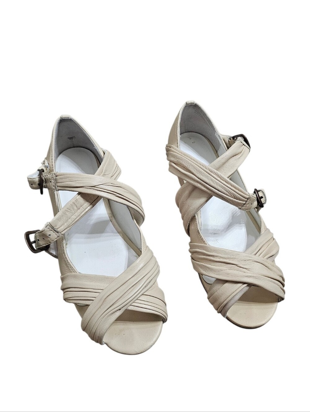 Joe's Leather Cream Leather Strappy Ballet Flats